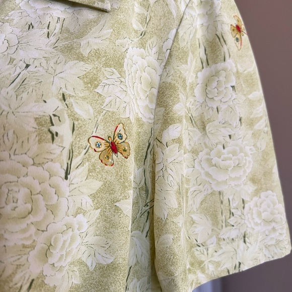 Vintage 100% Silk Diane Von Furstenberg DVF Silk Assets Lime Green Floral Blouse - Picture 5 of 7